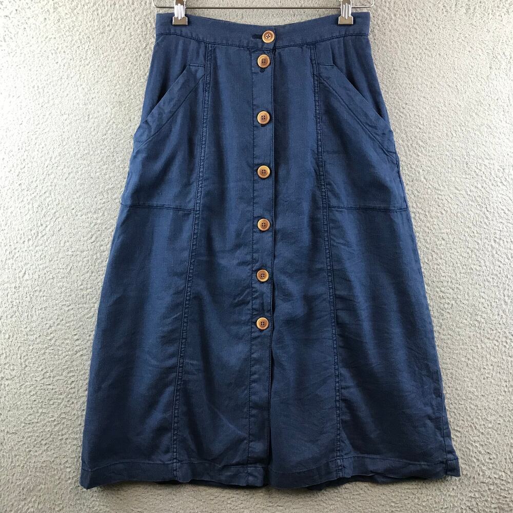 Button-Front Mid-Length Blue Skirt